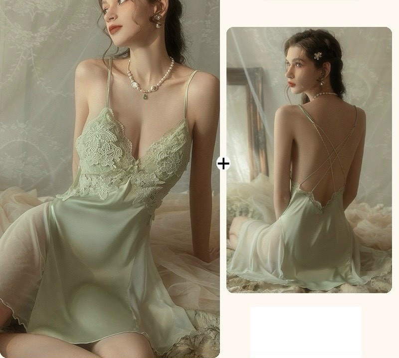 Váy Ngủ Lụa Phối Ren Quyến Rũ