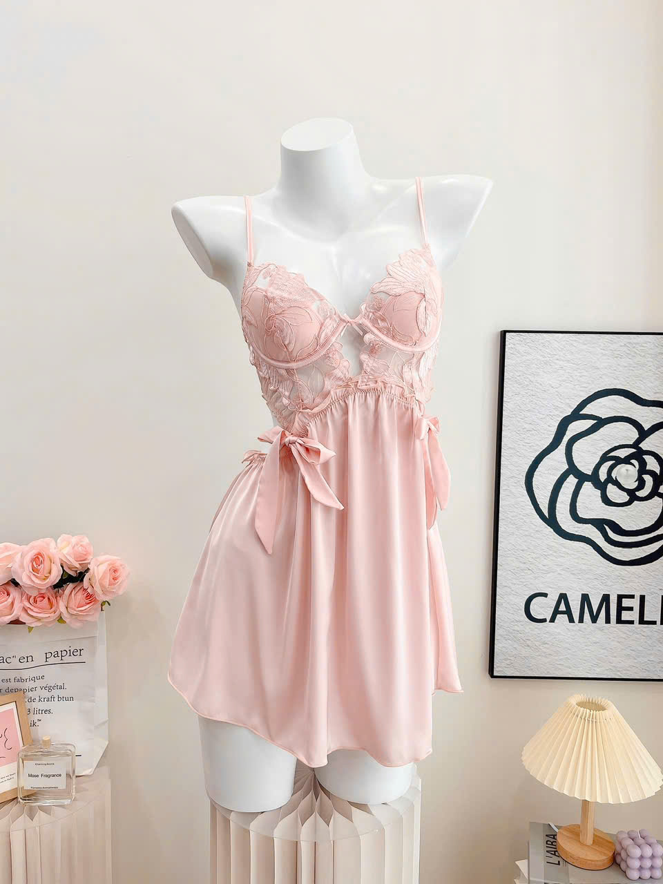 Váy Ngủ Nữ Satin Phối Ren Nữ Tính