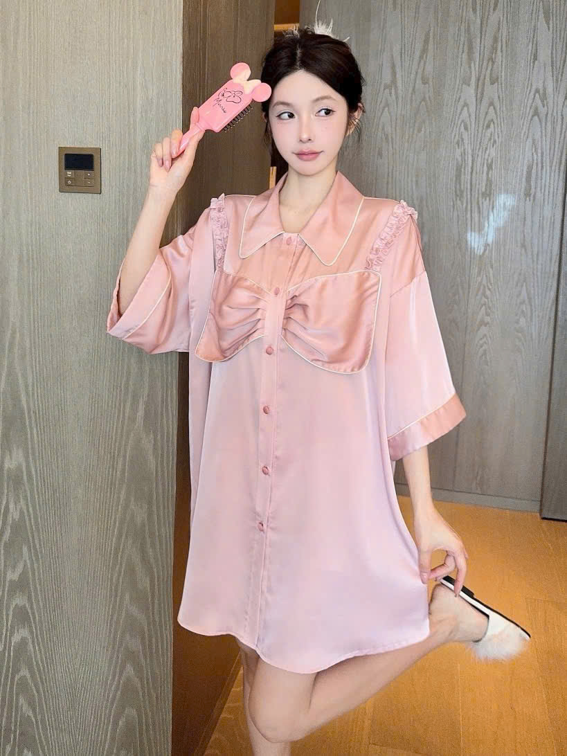 Váy Ngủ Dáng Sơmi nơ Nữ Tính