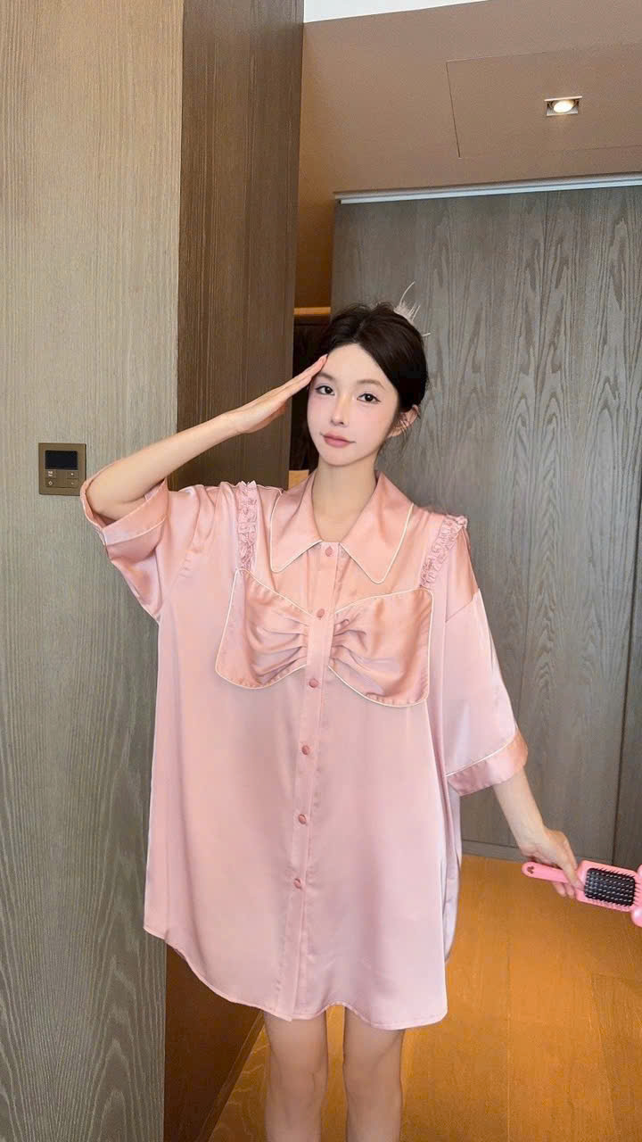 Váy Ngủ Dáng Sơmi nơ Nữ Tính