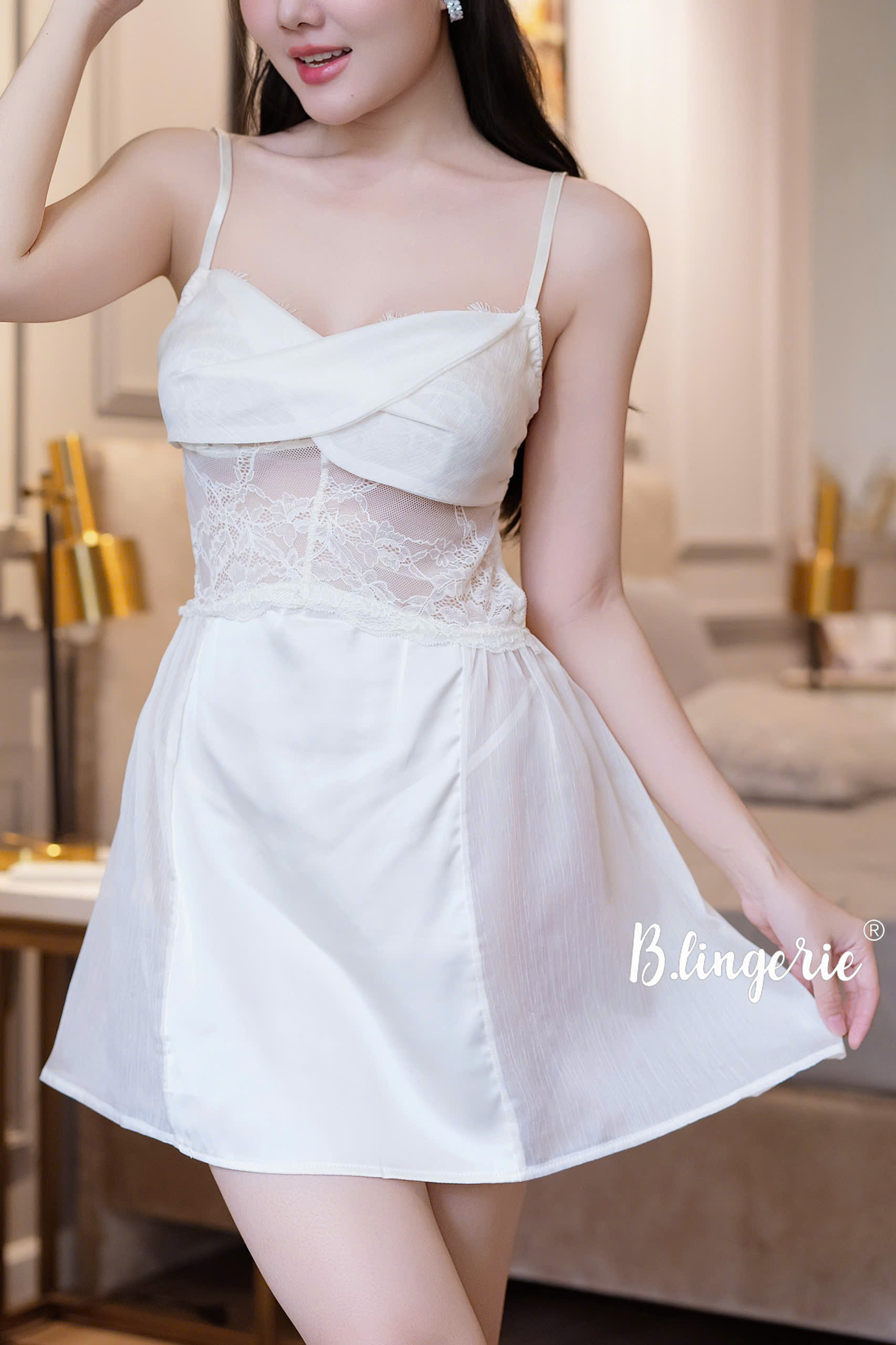 Váy Ngủ Suông Phối Ren Nữ Tính