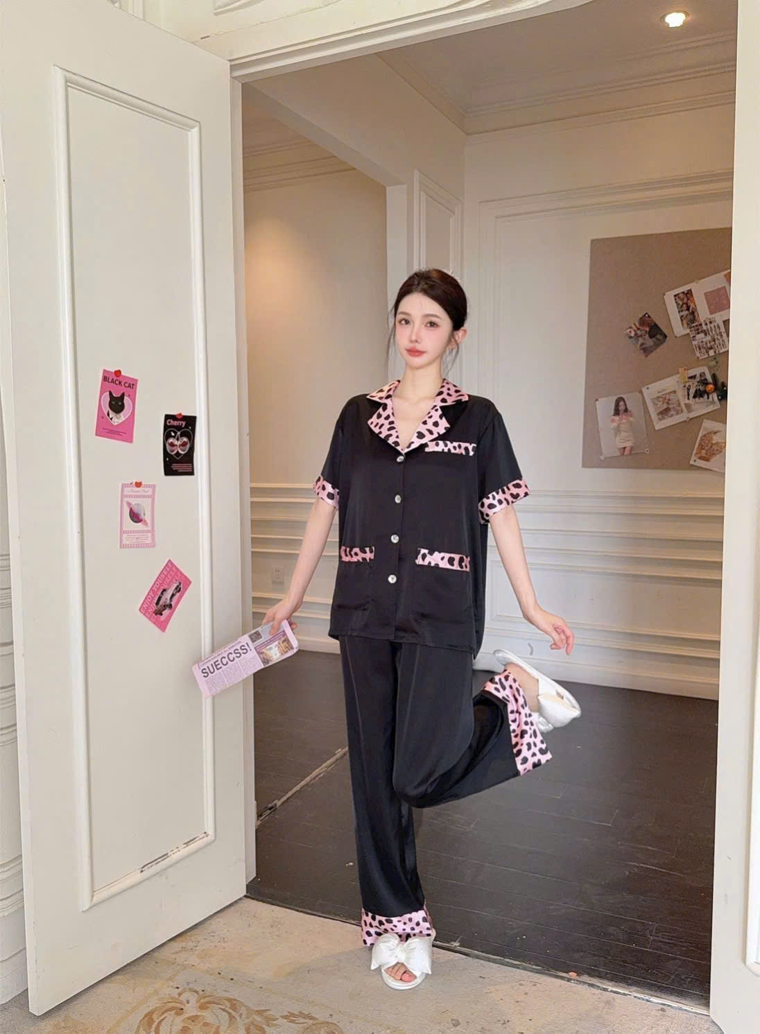 Bộ Pijama Beo Hồng Nữ Tính