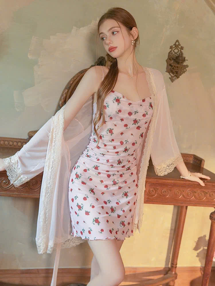 Váy Ngủ Hai Dây Hoa Hồng