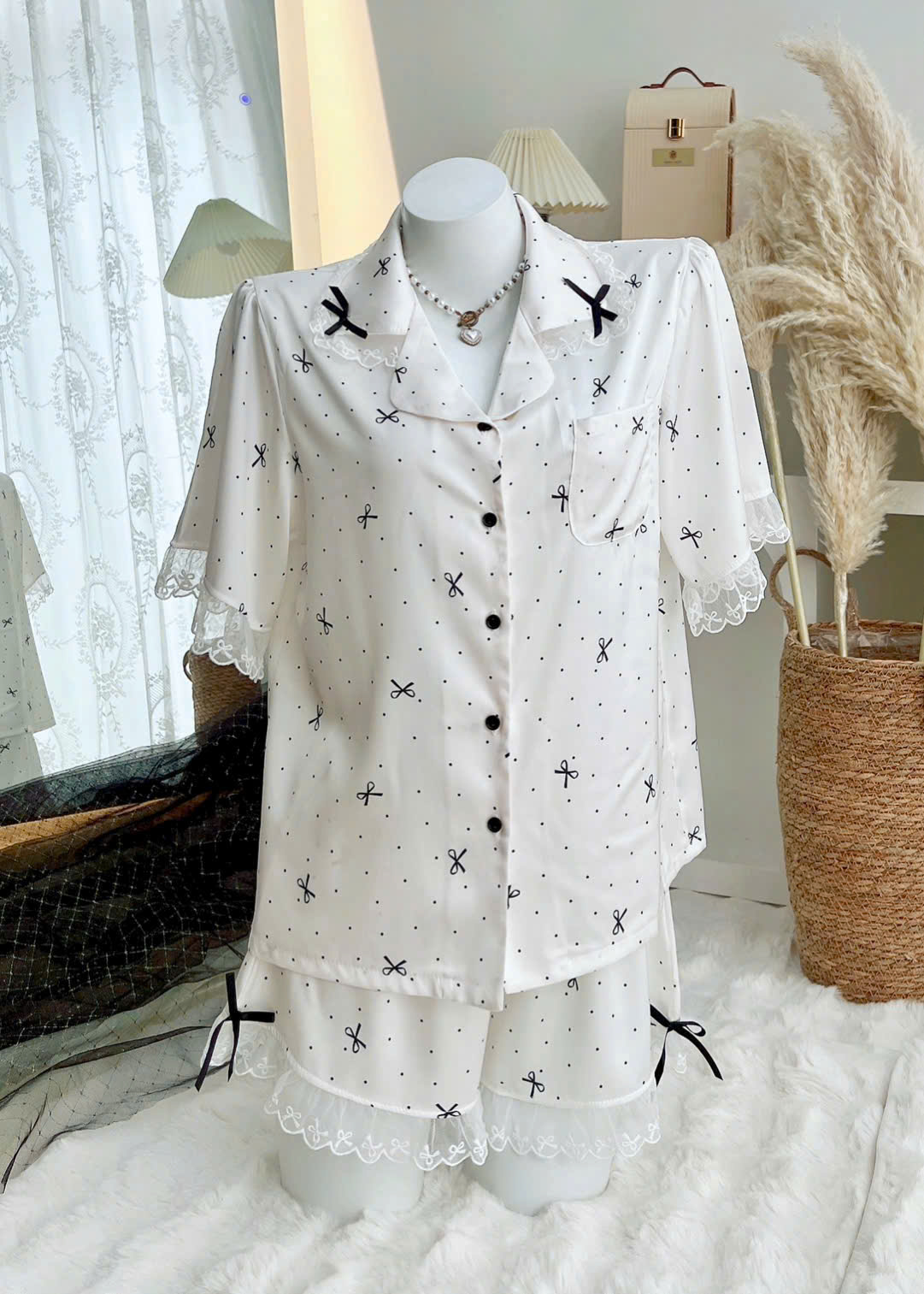 Bộ Pijama Ngắn Nơ Nhỏ