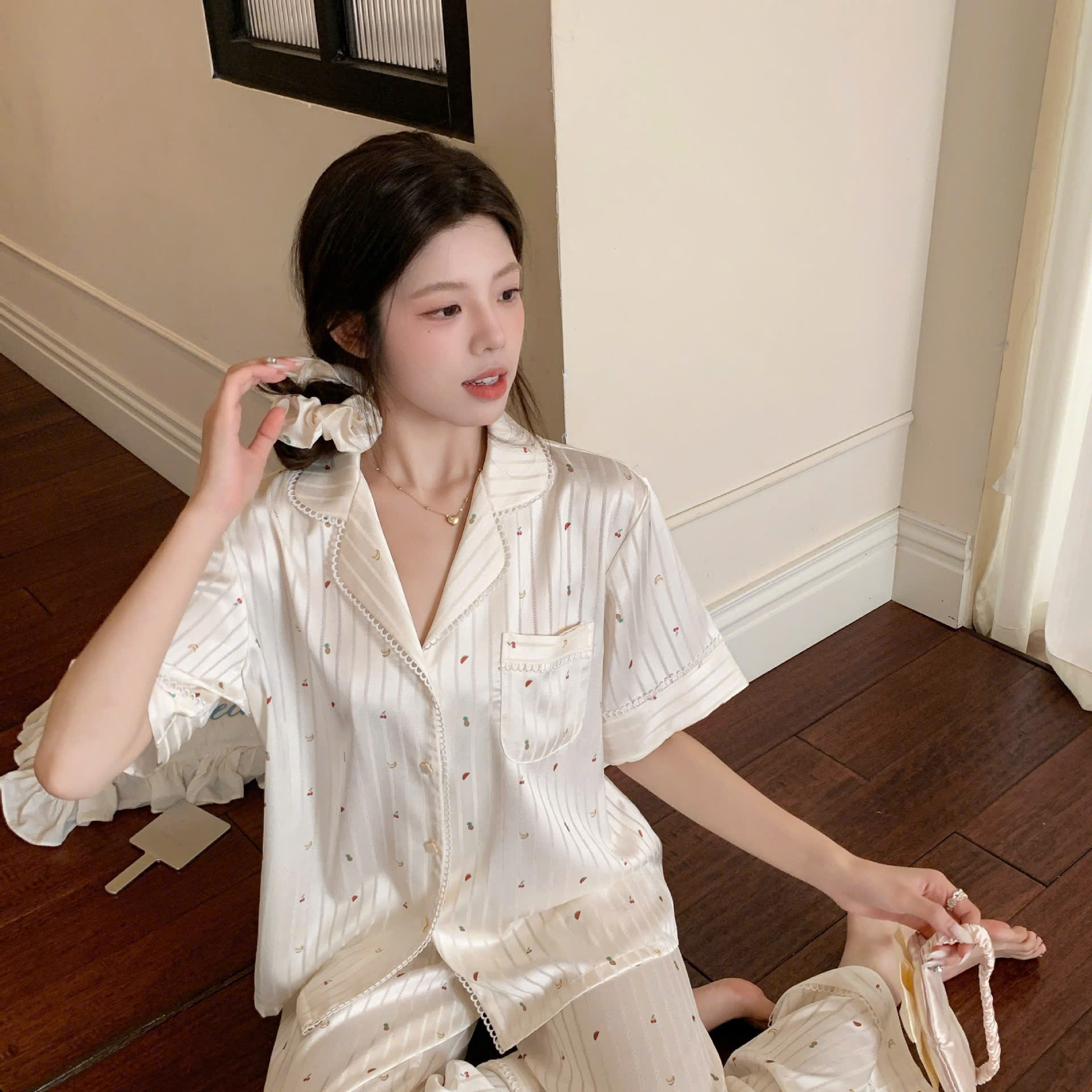 Đồ Ngủ Pijama Lụa Họa Tiết