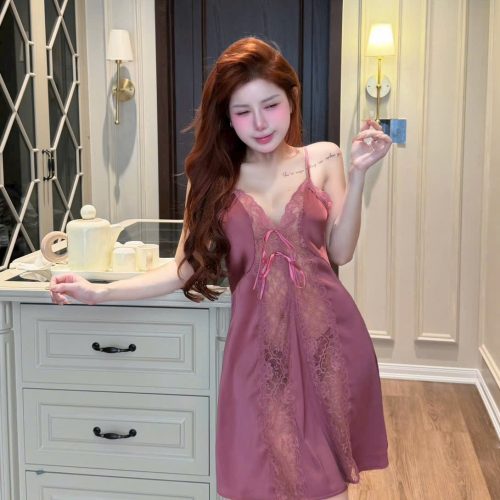 Váy Ngủ Satin Phối Ren Nữ Tính