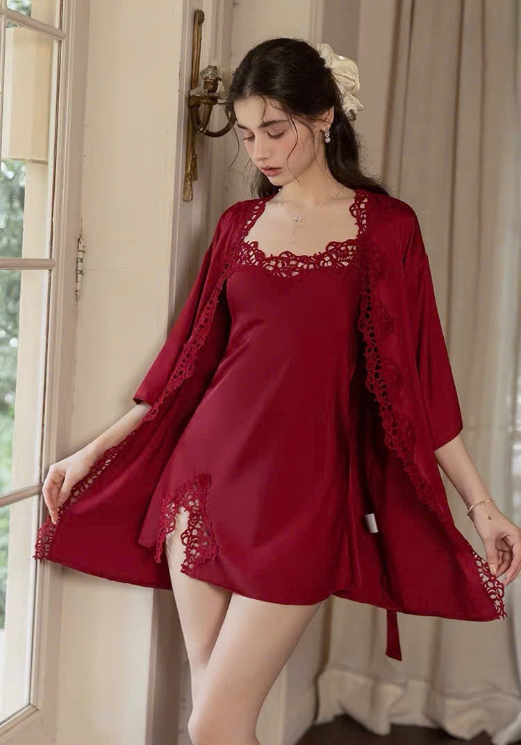 Set Váy Ngủ Satin Phối Ren